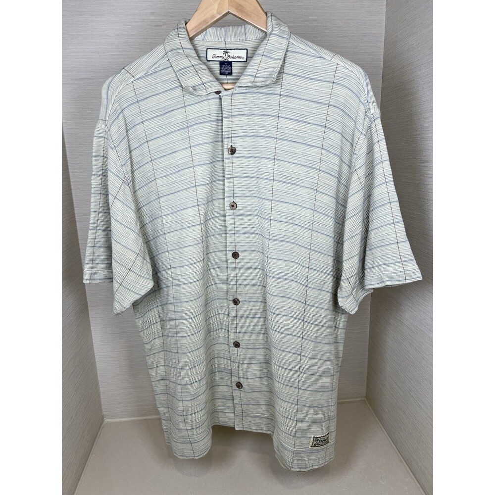 Tommy Bahama Mens Silk Shirt Medium Hawaiian Green St Button Up Short Sleeve